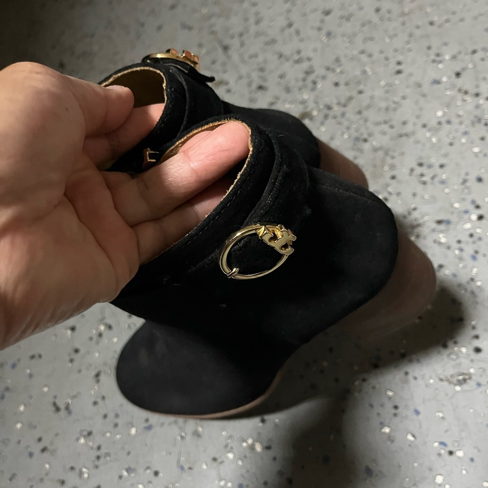 Tory Burch Black Suede Ankle Boots with Gold Accent - Picture 6 of 7